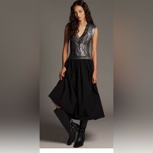 NWT Pilcro Sleeveless V-Neck Foil Twofer Midi Dress